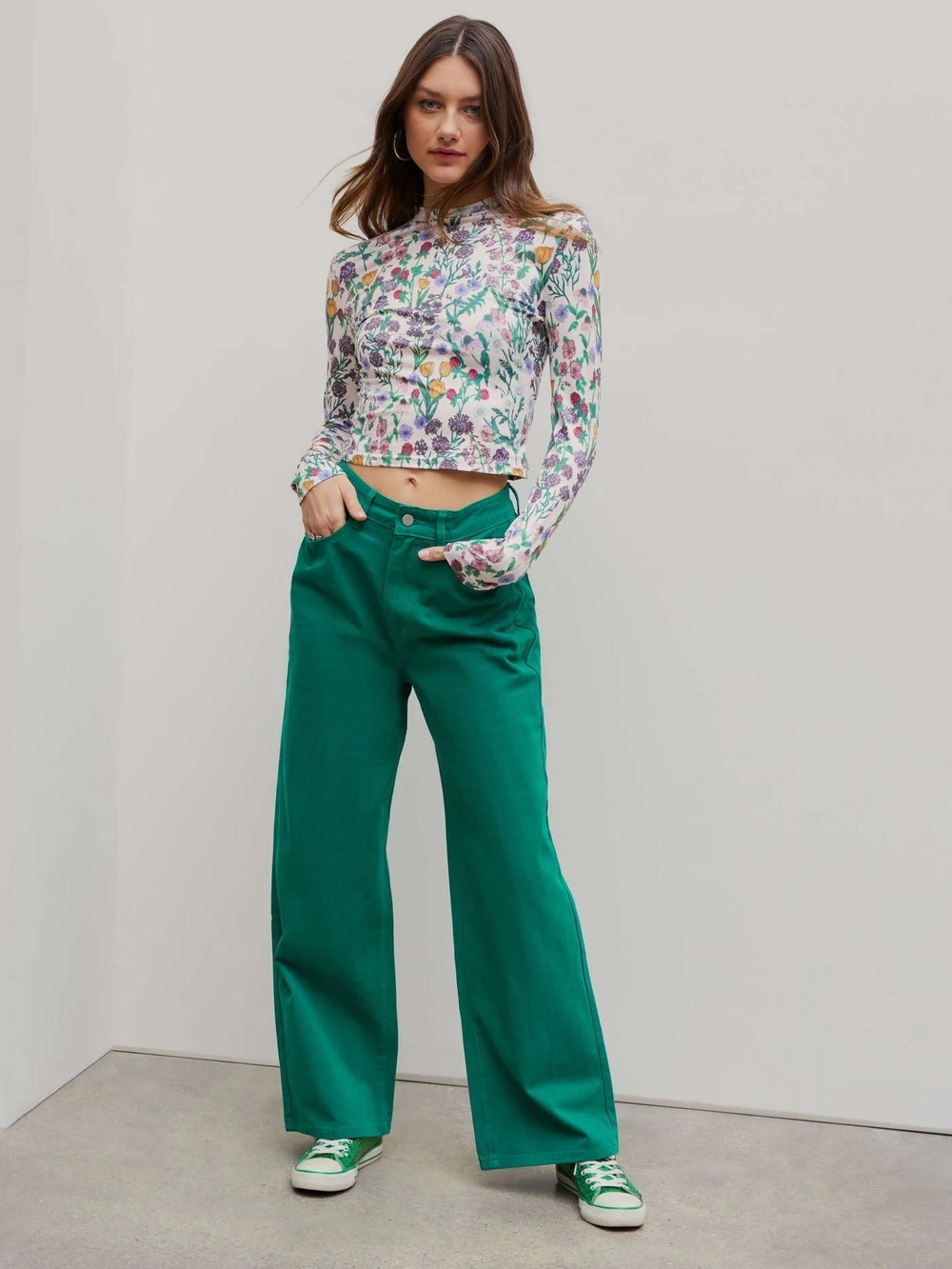 Cider Long Sleeve Floral Crop Top Colorful Botanical Print Sz M - Picture 3 of 6